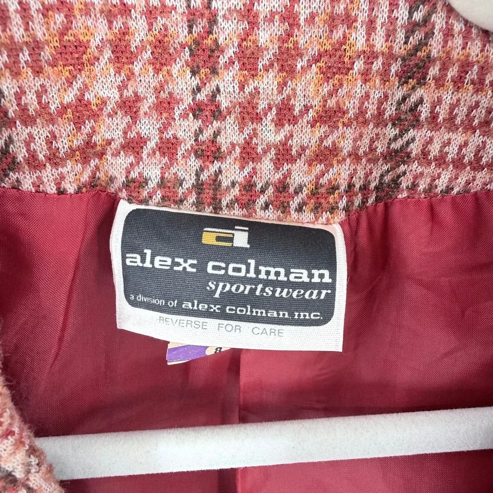 Alex Colman Sportswear Vintage 70s Orange Brown Glen Plaid Wool Blend Blazer